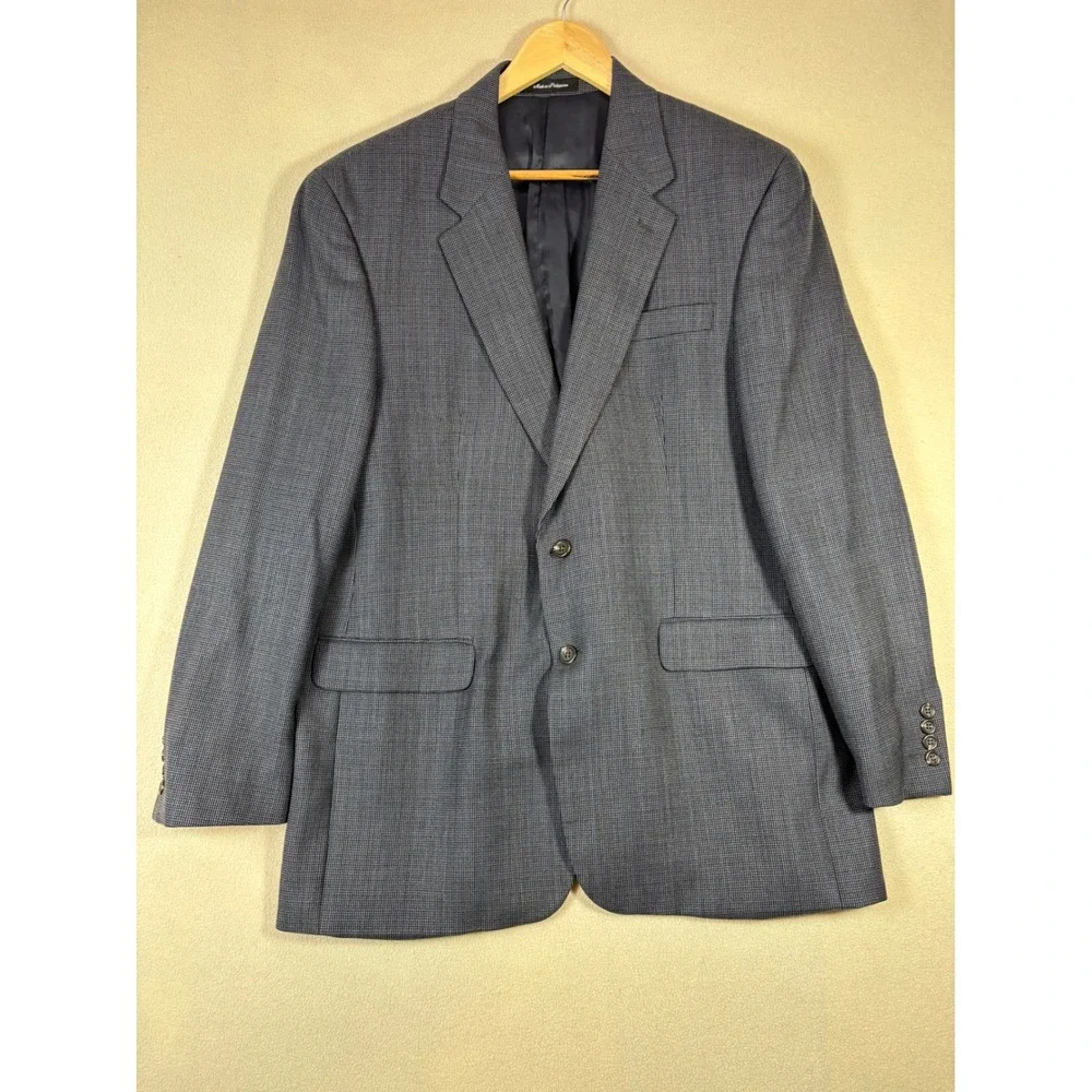 Lauren Ralph Lauren‎ Mens Blue Wool Micro Check Blazer Sport Coat 44L